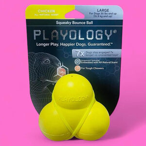 Playology Squeaky Bounce Ball Large Chicken Scent Tough Chew Dog Toy New
